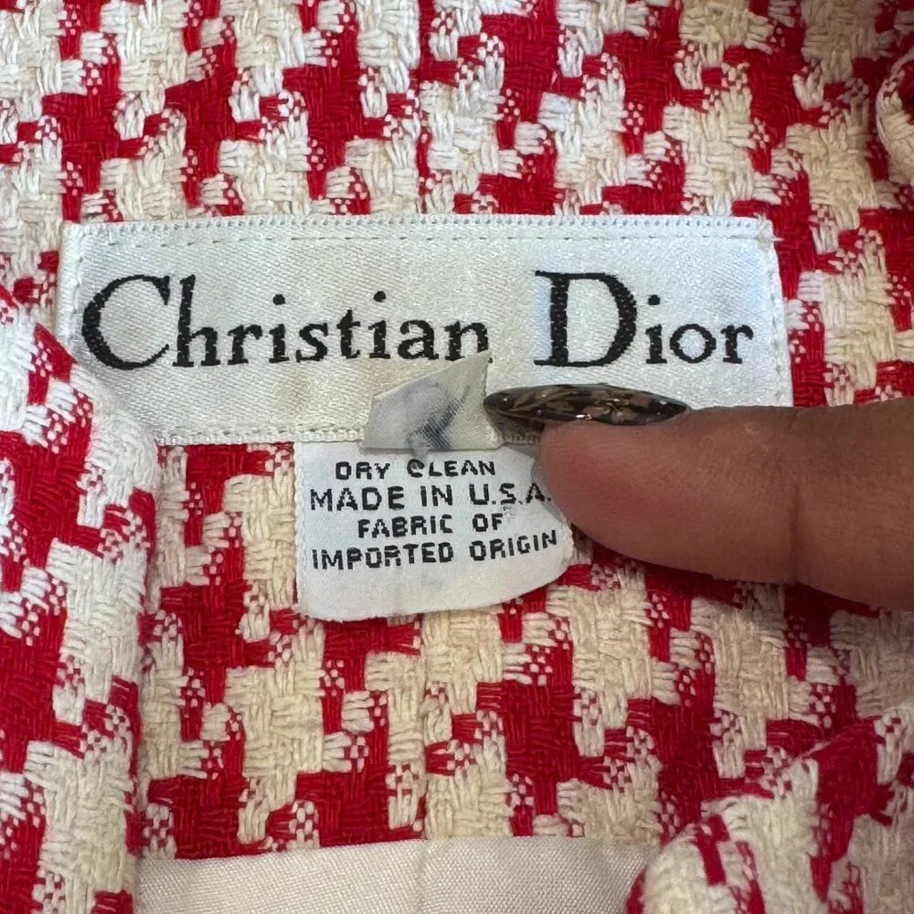Vintage Christian Dior Houndstooth Christmas Dinner Gala Skirt Suit (Size 12) - Picture 4 of 16